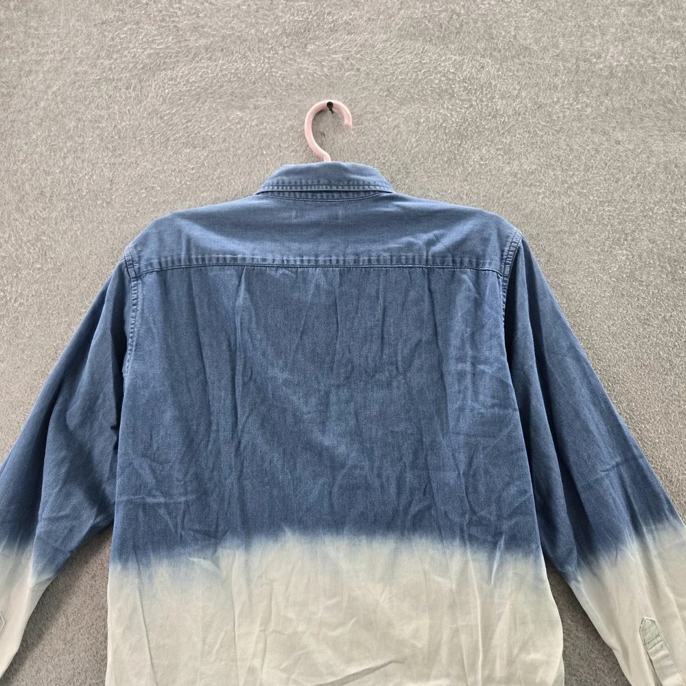UNIQLO Men Button Up Shirt M Blue‎ Denim Colorblock Ombre Long Sleeve